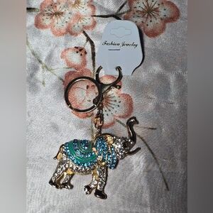 Fashion Jewelry Gold and Teal Elephant Key Holder